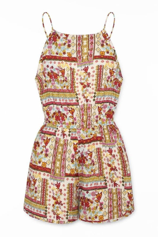 H&M Womens Multicoloured Floral Viscose Playsuit One-Piece Size 6 Tie - Elastic Waist