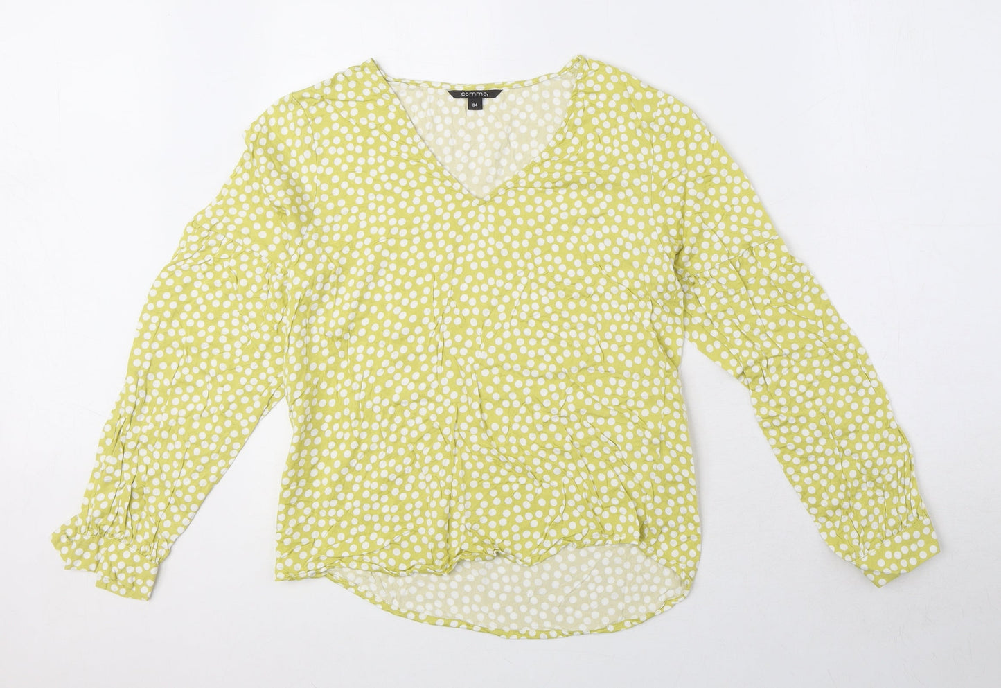 Comma Womens Green Polka Dot Viscose Basic Blouse Size 6 V-Neck