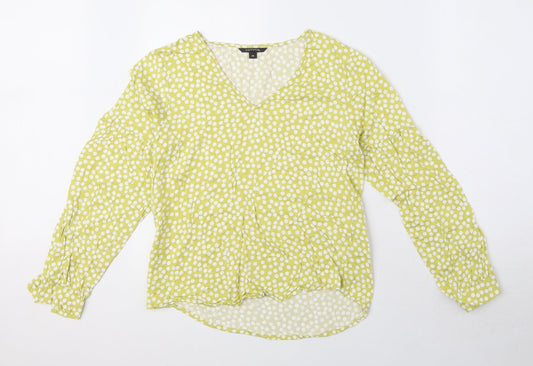 Comma Womens Green Polka Dot Viscose Basic Blouse Size 6 V-Neck
