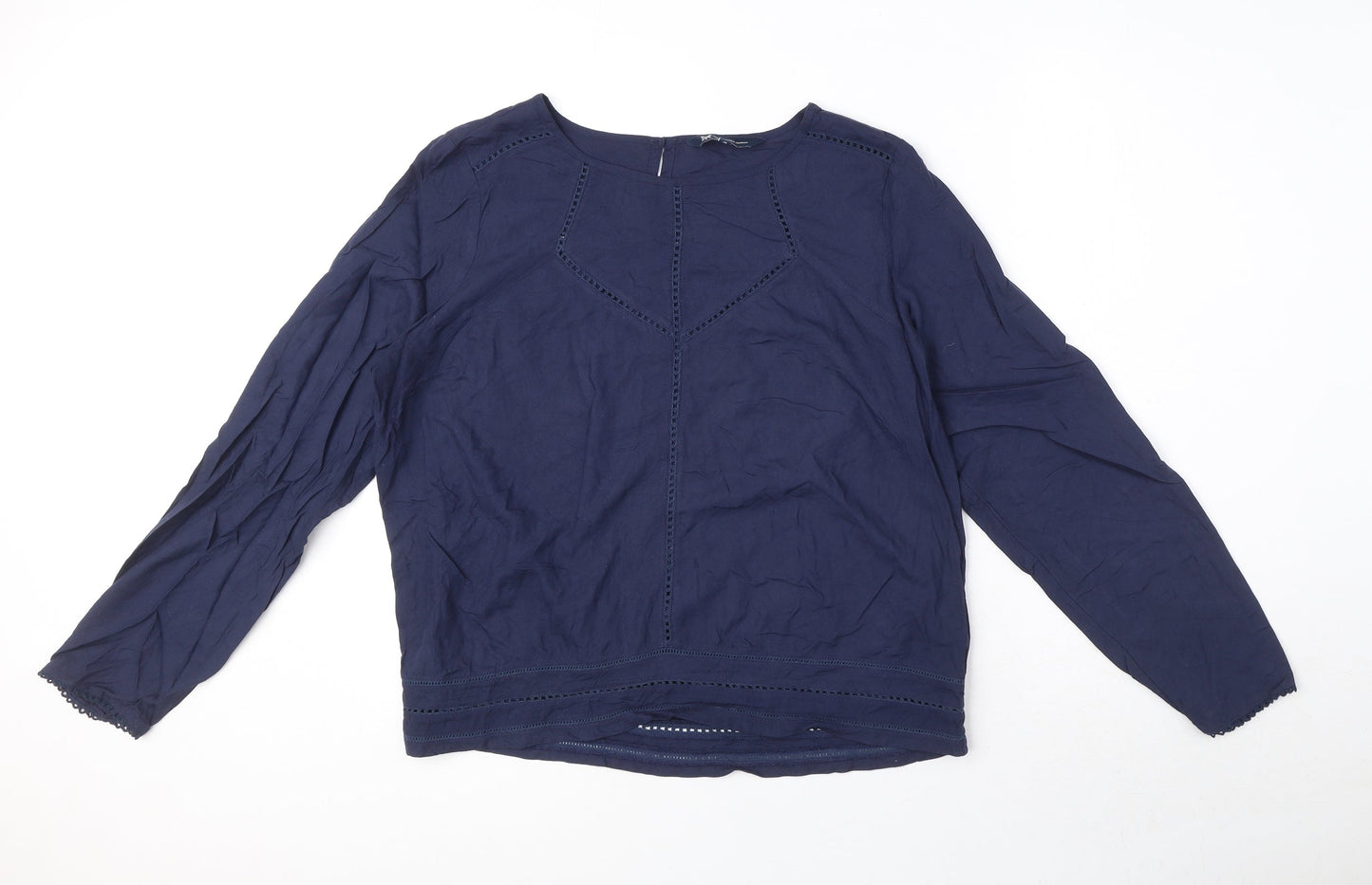 Crew Clothing Womens Blue Viscose Basic Blouse Size 14 Round Neck