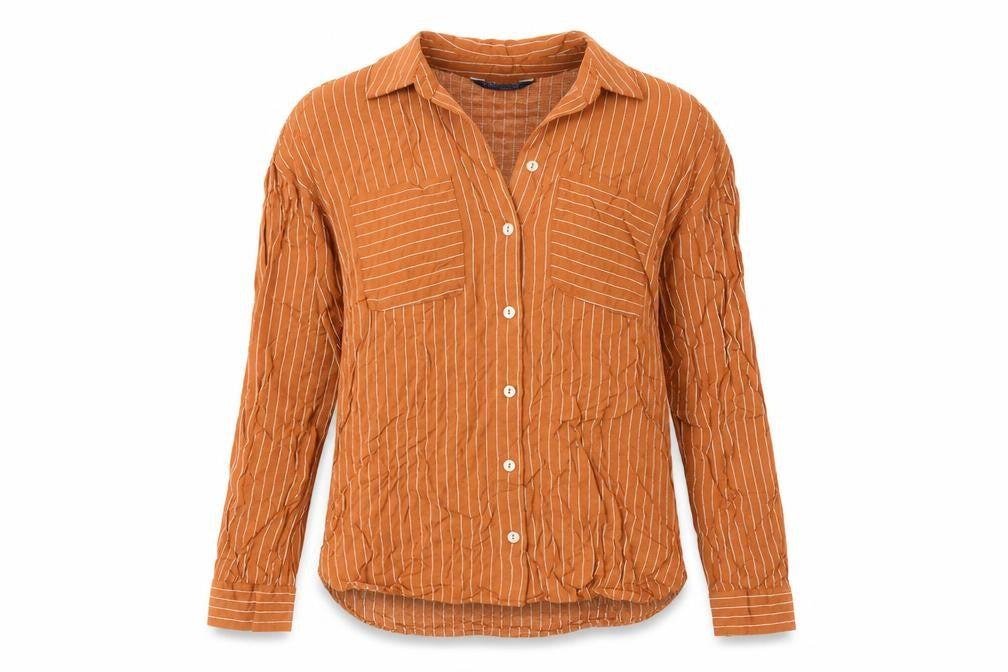 Marks & Spencer Womens Orange Striped Viscose Basic Button-Up Size 6 Collared