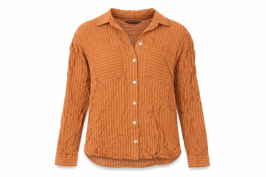 Marks and Spencer Womens Orange Striped Viscose Basic Button-Up Size 6 Collared