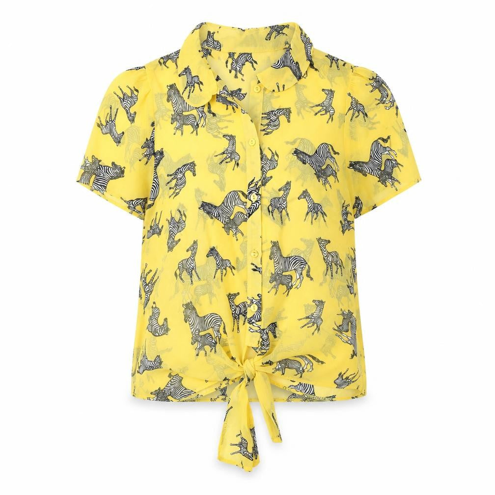 Henry Holland Womens Yellow Animal Print Polyester Basic Button-Up Size 6 Collared - Zebra