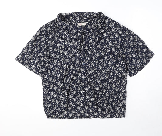 Moments Womens Blue Geometric Viscose Basic Button-Up Size 16 Collared