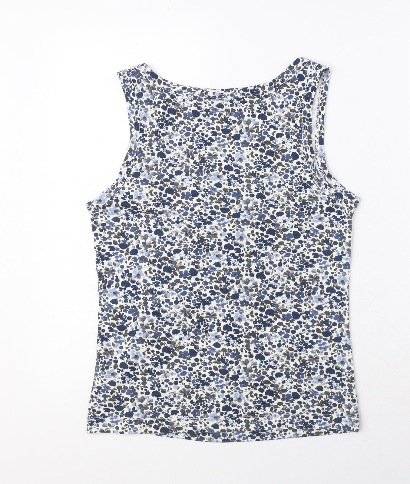 Jackpot Womens Blue Geometric Viscose Basic Tank Size M Scoop Neck