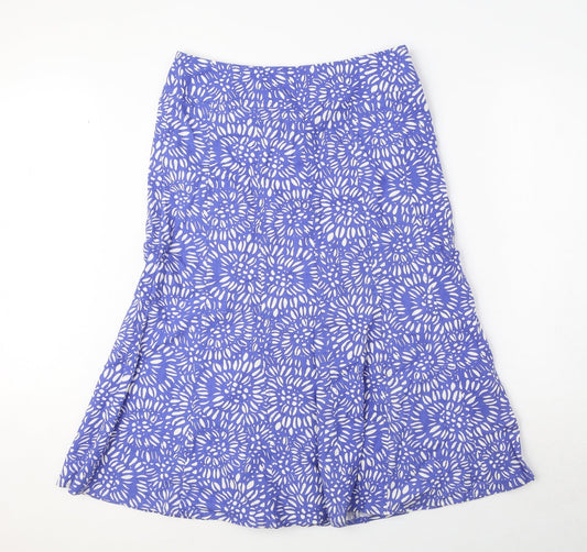 EWM Womens Blue Geometric Linen A-Line Skirt Size 12 Zip