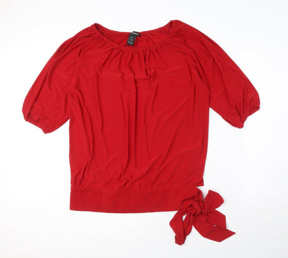 Nina Leonard Womens Red Polyester Basic T-Shirt Size M Round Neck