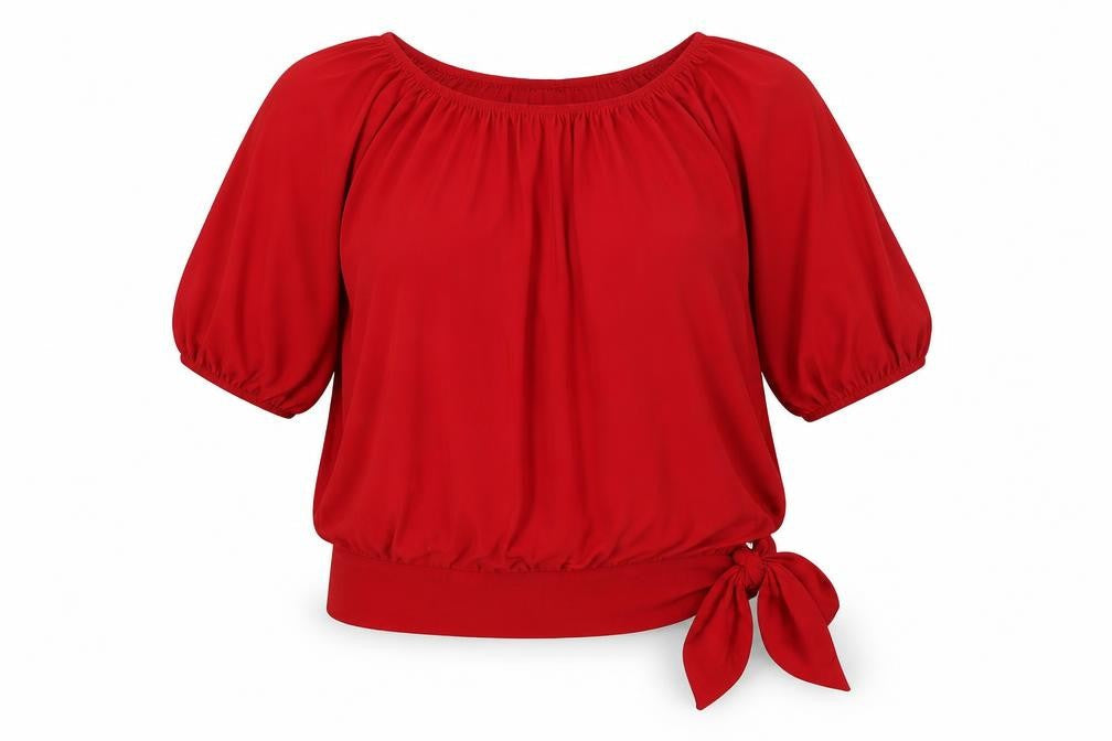 Nina Leonard Womens Red Polyester Basic T-Shirt Size M Round Neck