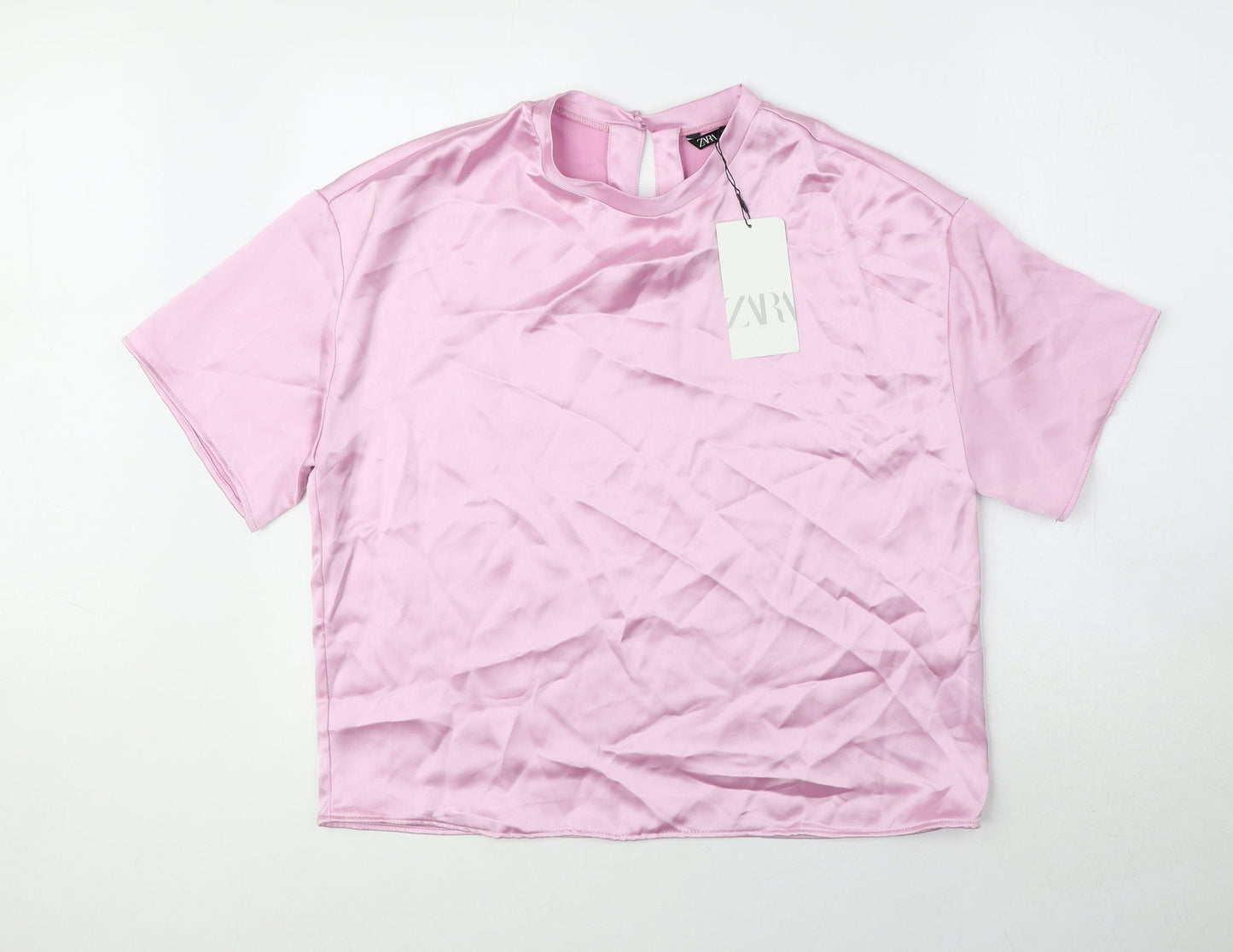 Zara Womens Pink Polyester Basic Blouse Size M Round Neck