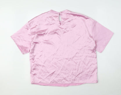 Zara Womens Pink Polyester Basic Blouse Size M Round Neck