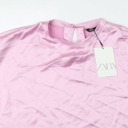 Zara Womens Pink Polyester Basic Blouse Size M Round Neck