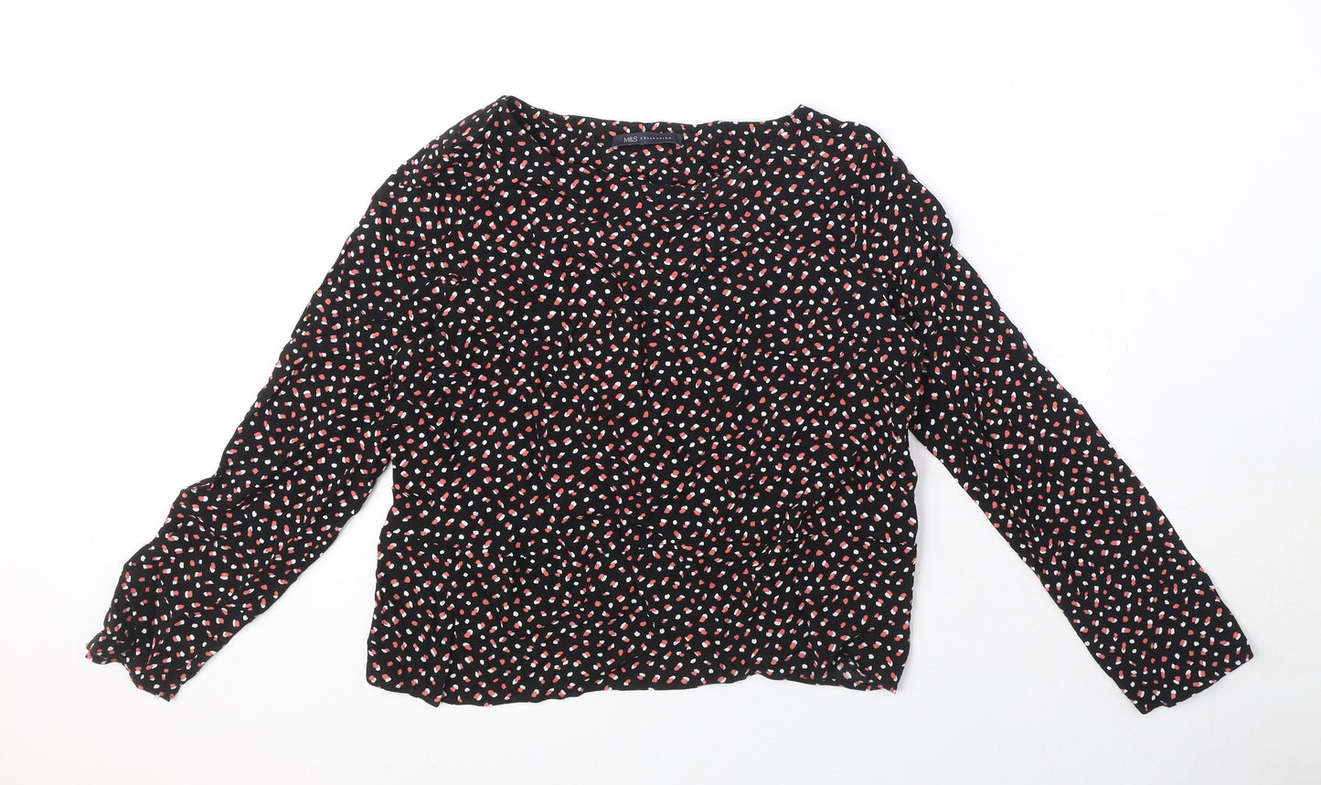 Marks and Spencer Womens Black Polka Dot Viscose Basic Blouse Size 12 Boat Neck