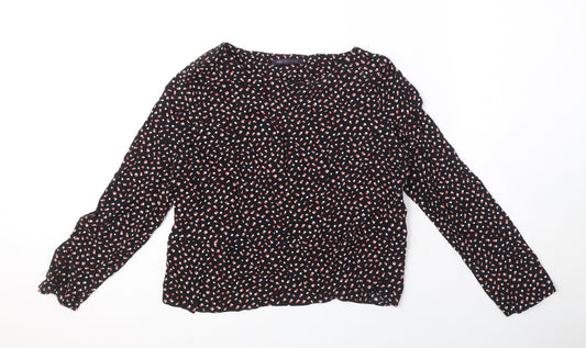 Marks and Spencer Womens Black Polka Dot Viscose Basic Blouse Size 12 Boat Neck