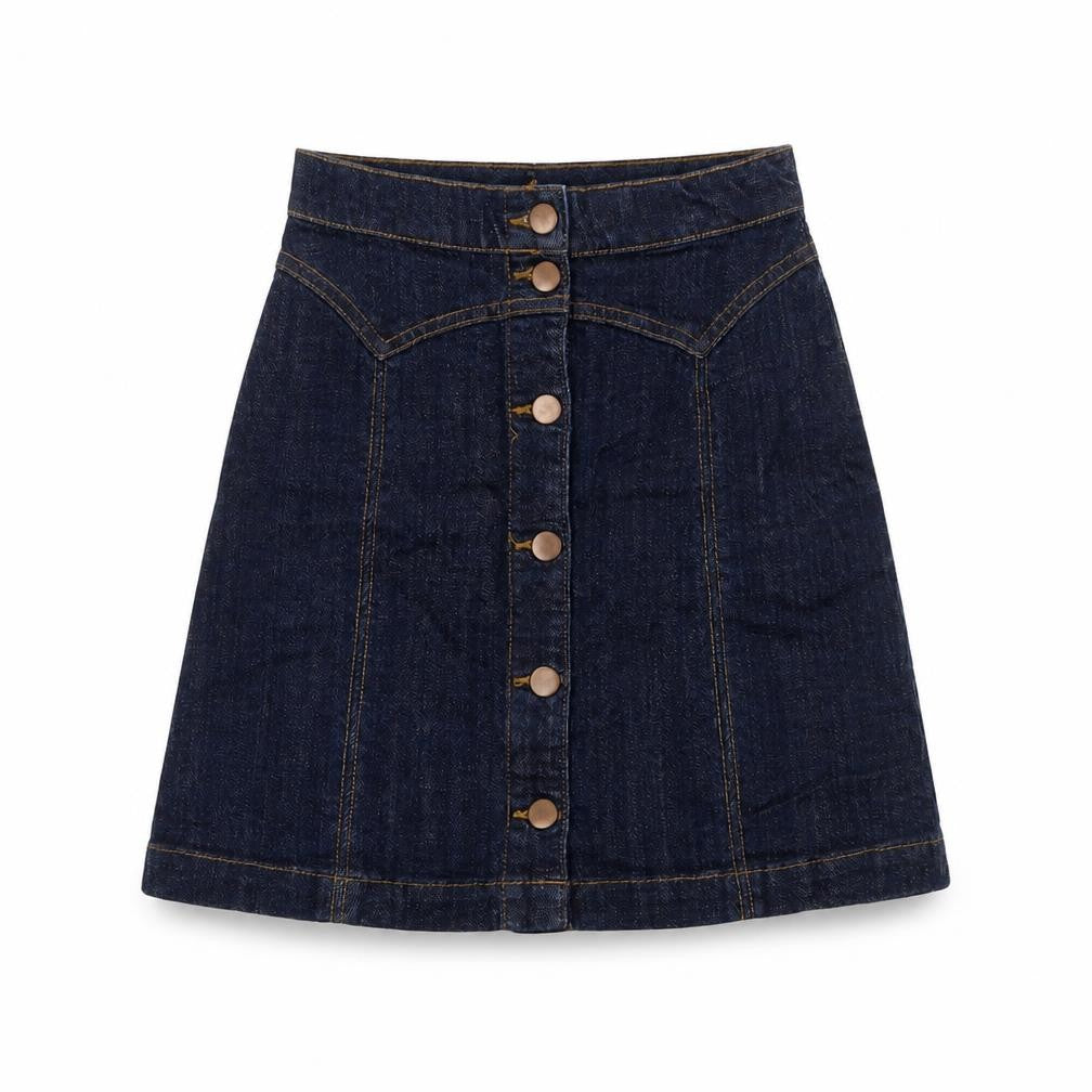 H&M Womens Blue Cotton A-Line Skirt Size 4 Button