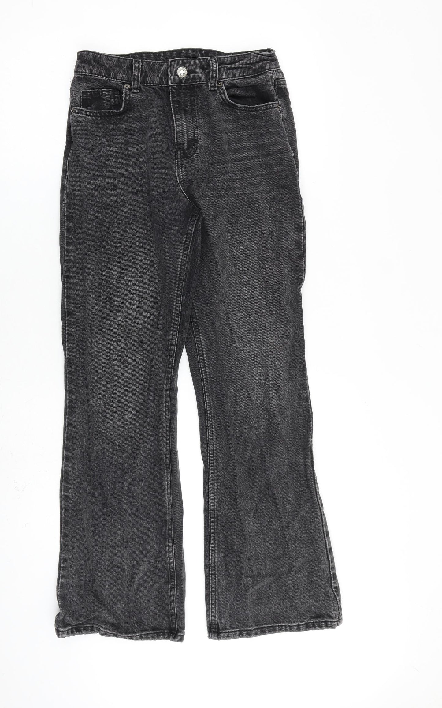 Topshop Womens Grey Cotton Wide-Leg Jeans Size 26 in L30 in Regular Zip