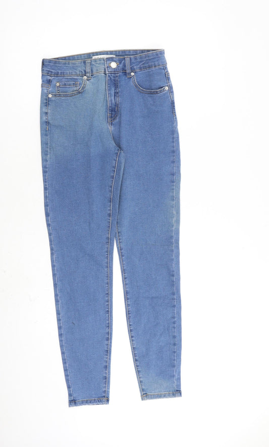 Marks and Spencer Womens Blue Cotton Skinny Jeans Size 10 L28 in Regular Zip