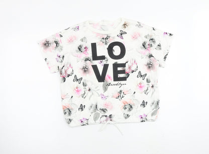 Additional front view of H&M girls’ white floral cotton basic blouse, size 11-12, years crew neck pullover