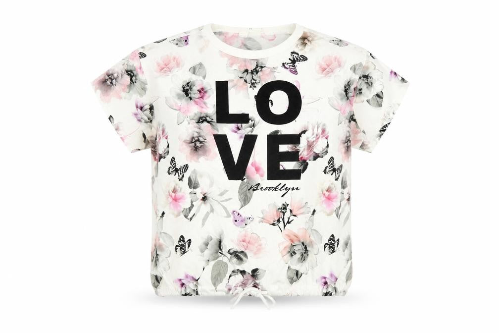 H&M Girls White Floral Cotton Basic Blouse Size 11-12 Years Crew Neck Pullover