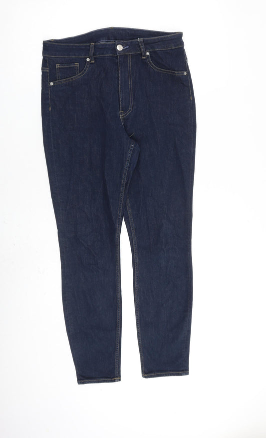 H&M Womens Blue Cotton Skinny Jeans Size 12 L27 in Regular Zip
