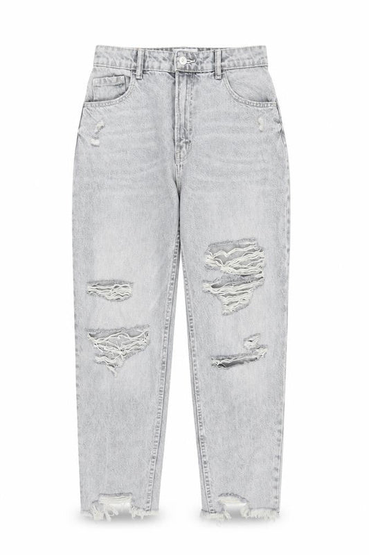 Bershka Womens Grey Cotton Straight Jeans Size 10 L27 in Regular Zip