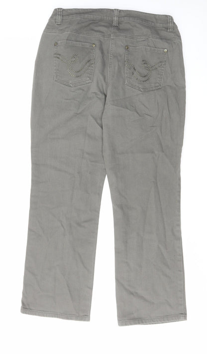 Country Casuals Womens Grey Cotton Straight Jeans Size 12 L27 in Regular Zip