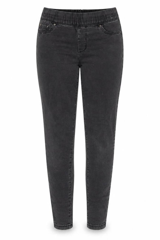 Front view of Denim & Co. women’s grey cotton skinny jeans, size UK 8, 26-inch leg regular