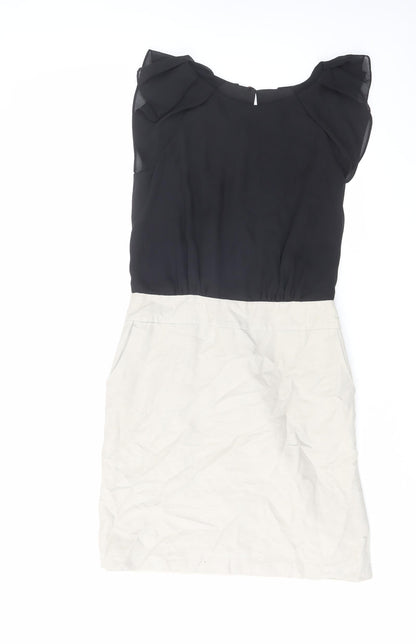 Next Womens Black Colourblock Polyester A-Line Size 8 Boat Neck Zip