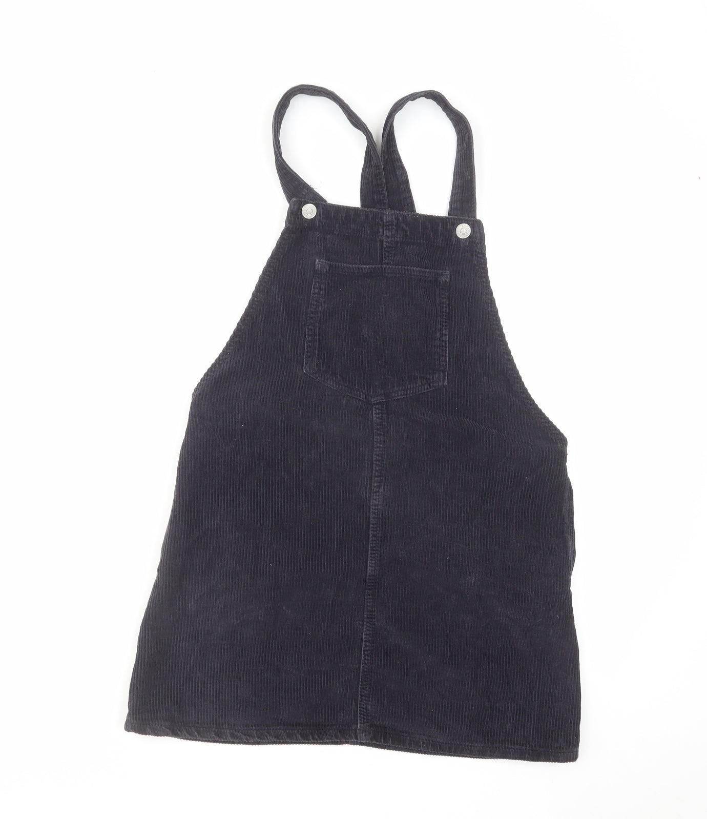 Topshop Womens Black Cotton Pinafore/Dungaree Dress Size 6 Square Neck Button