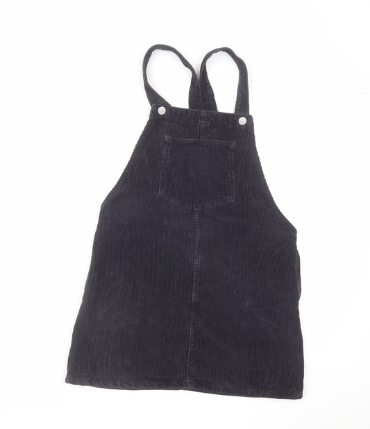 Topshop Womens Black Cotton Pinafore/Dungaree Dress Size 6 Square Neck Button