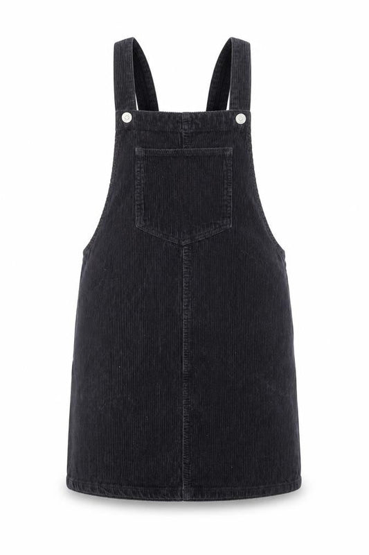 Topshop Womens Black Cotton Pinafore/Dungaree Dress Size 6 Square Neck Button