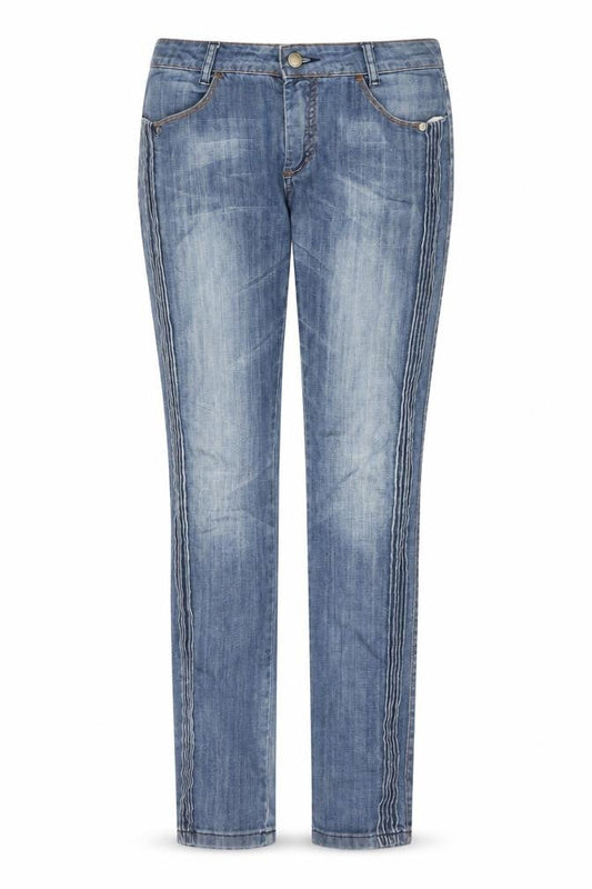 Fes Womens Blue Cotton Skinny Jeans Size 8 L30 in Regular Zip - Pleated Detail