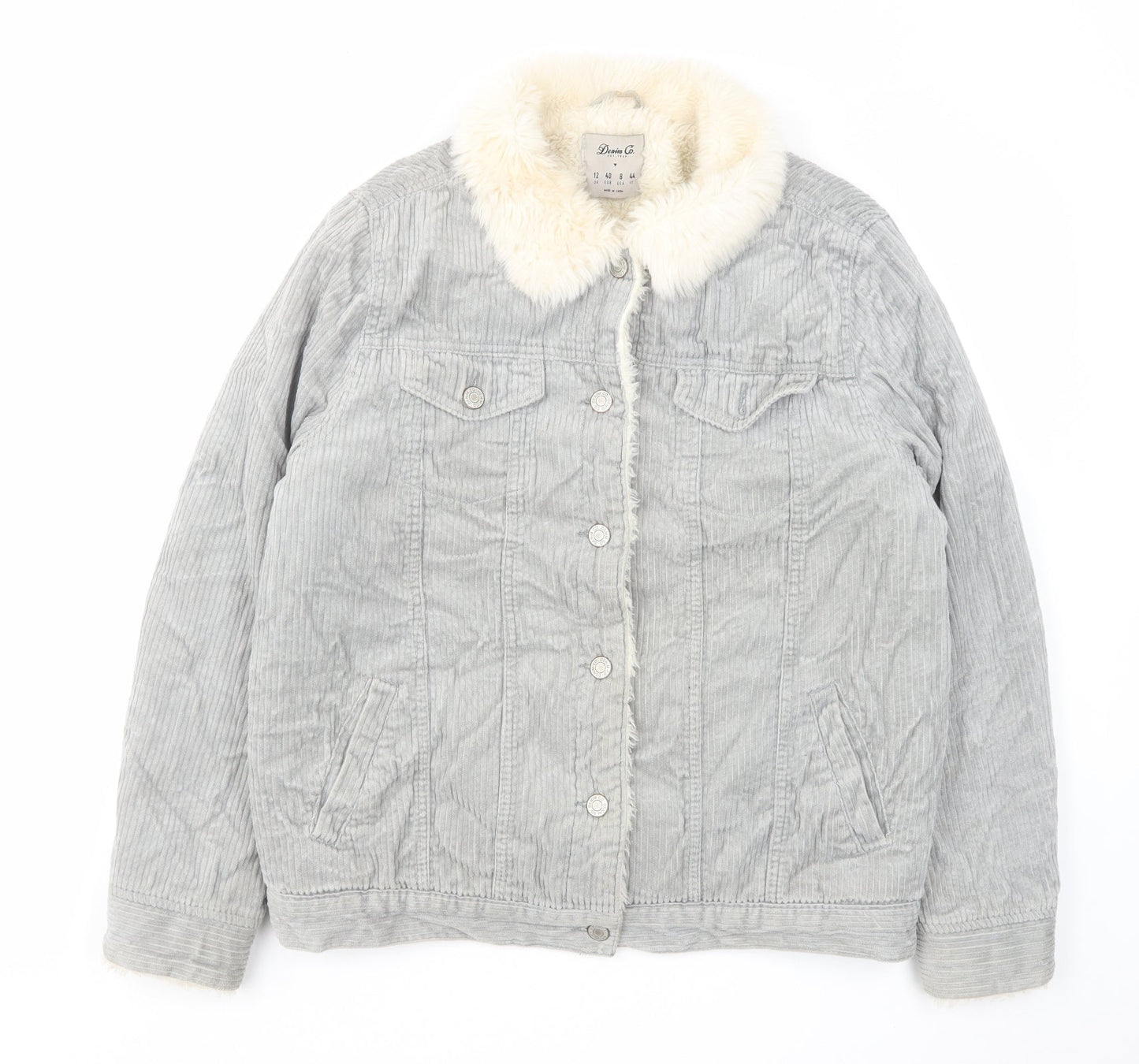 Denim & Co. Womens Grey Jacket Size 12 Button