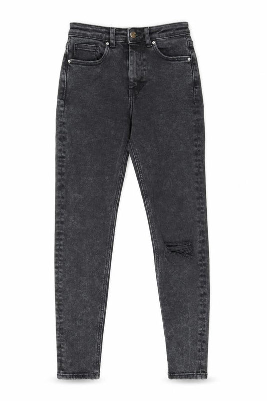 Front view of Denim & Co. women’s black cotton skinny jeans, size UK 8, 28-inch leg regular zip