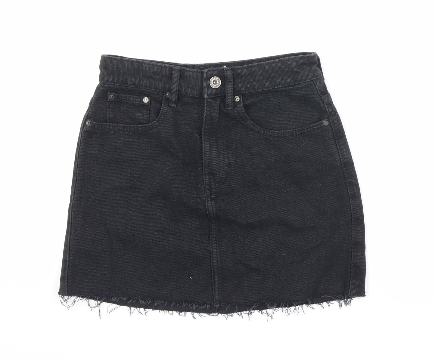 Zara Womens Black Cotton A-Line Skirt Size XS Zip