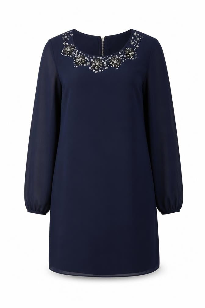 Lipsy Womens Blue Polyester A-Line Size 8 Round Neck Zip