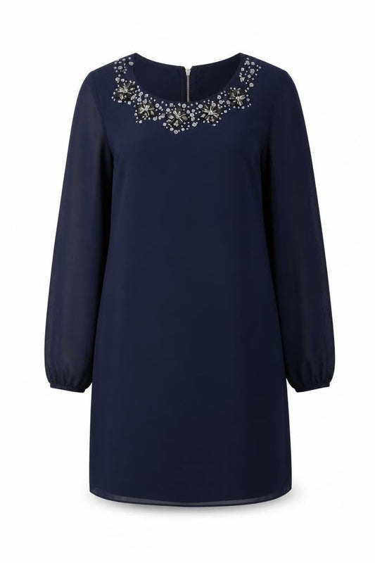 Lipsy Womens Blue Polyester A-Line Size 8 Round Neck Zip