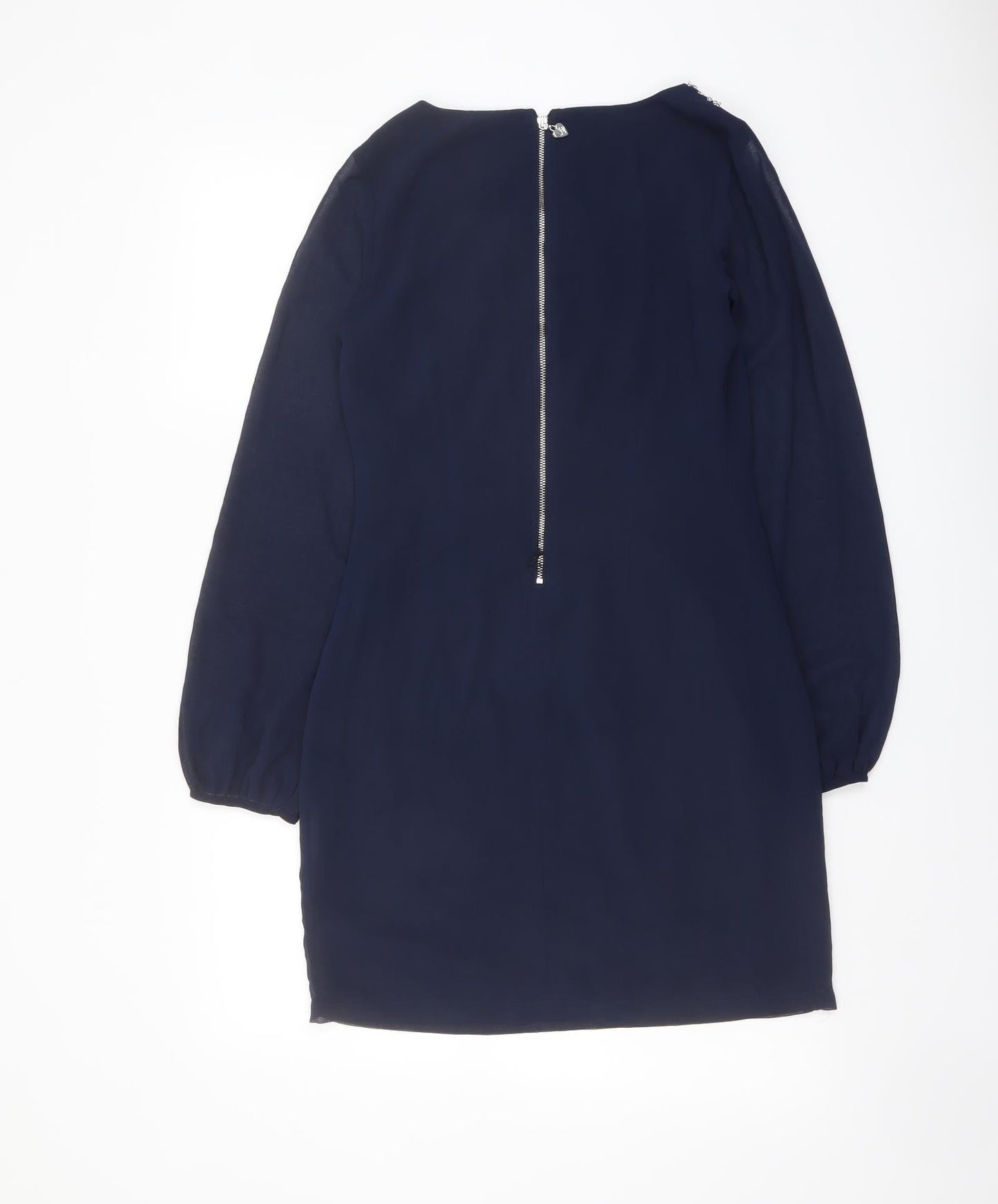 Lipsy Womens Blue Polyester A-Line Size 8 Round Neck Zip