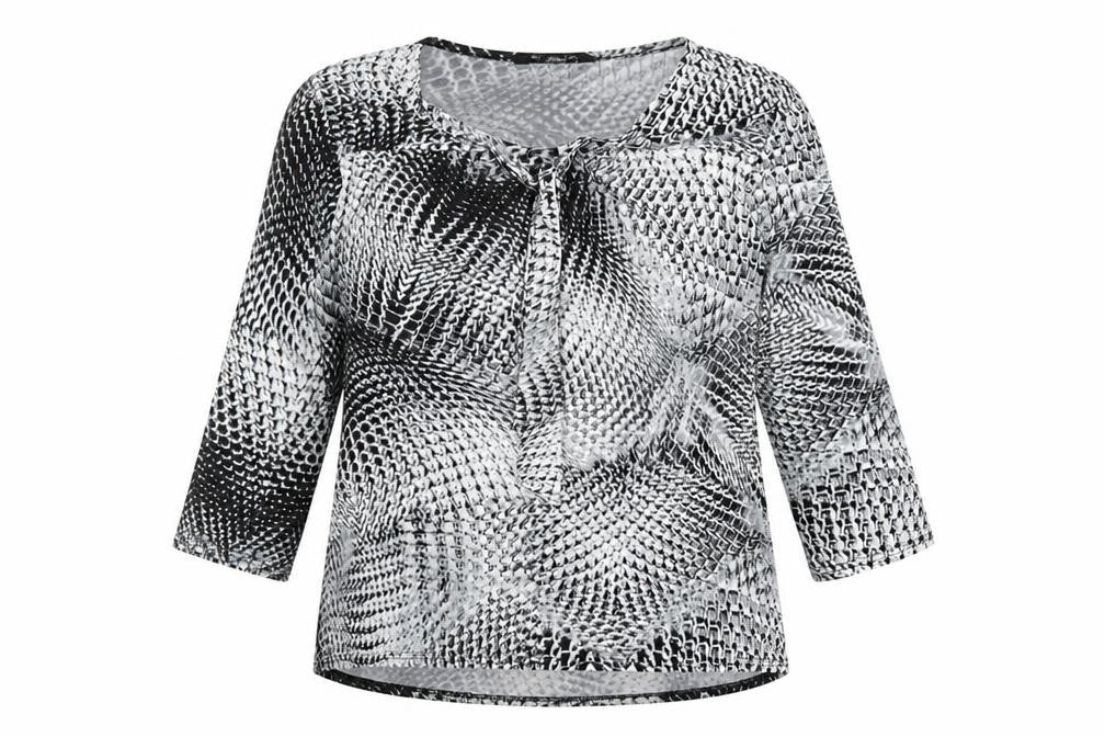 Elite Womens Grey Geometric Polyester Basic Blouse Size 12 Round Neck