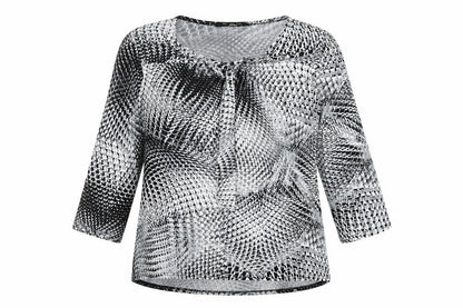 Elite Womens Grey Geometric Polyester Basic Blouse Size 12 Round Neck