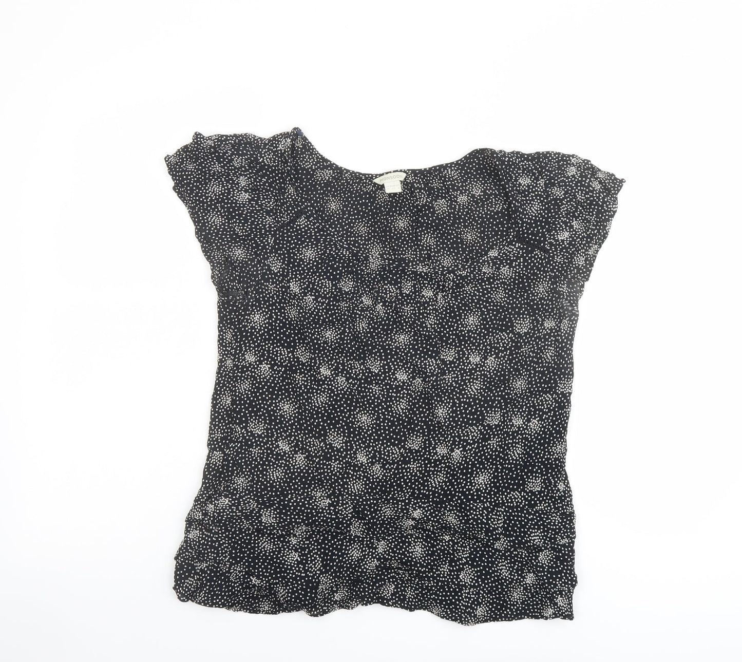 Monsoon Womens Black Geometric Viscose Basic Blouse Size 12 Round Neck