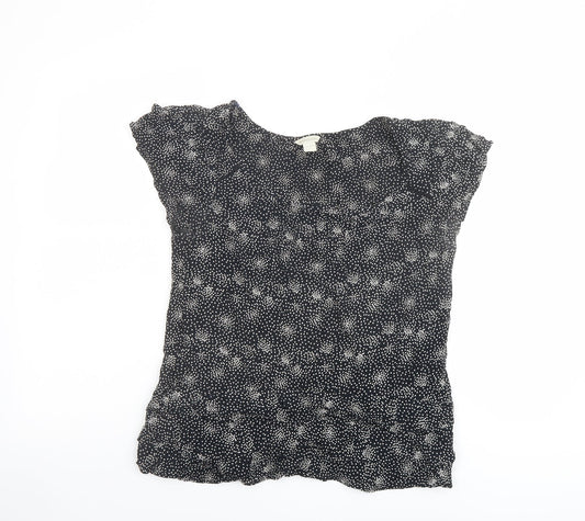 Monsoon Womens Black Geometric Viscose Basic Blouse Size 12 Round Neck