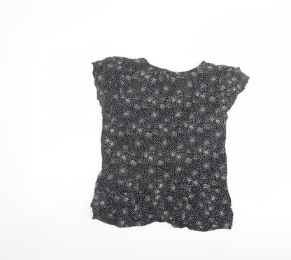 Monsoon Womens Black Geometric Viscose Basic Blouse Size 12 Round Neck