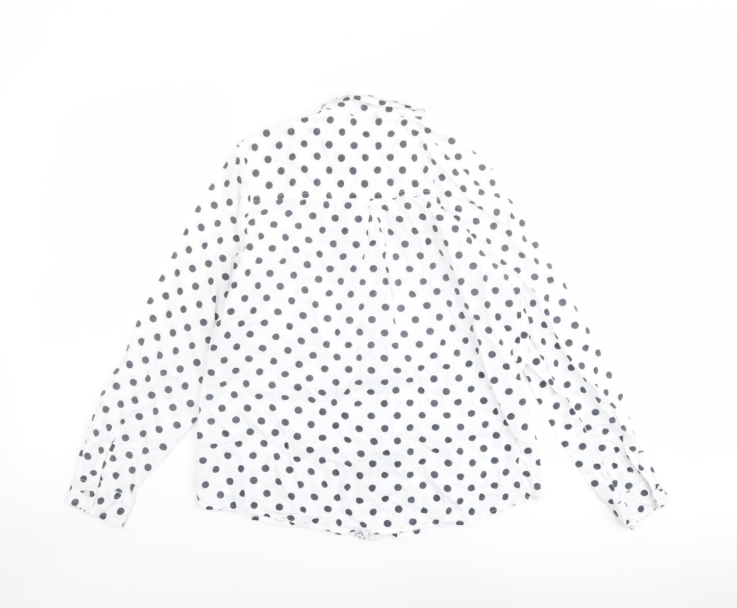 Classic Womens White Polka Dot Cotton Basic Button-Up Size 12 Collared
