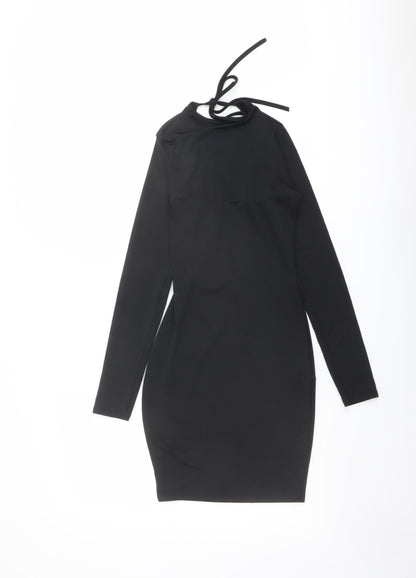 Boohoo Womens Black Polyester Bodycon Size 10 Round Neck Tie