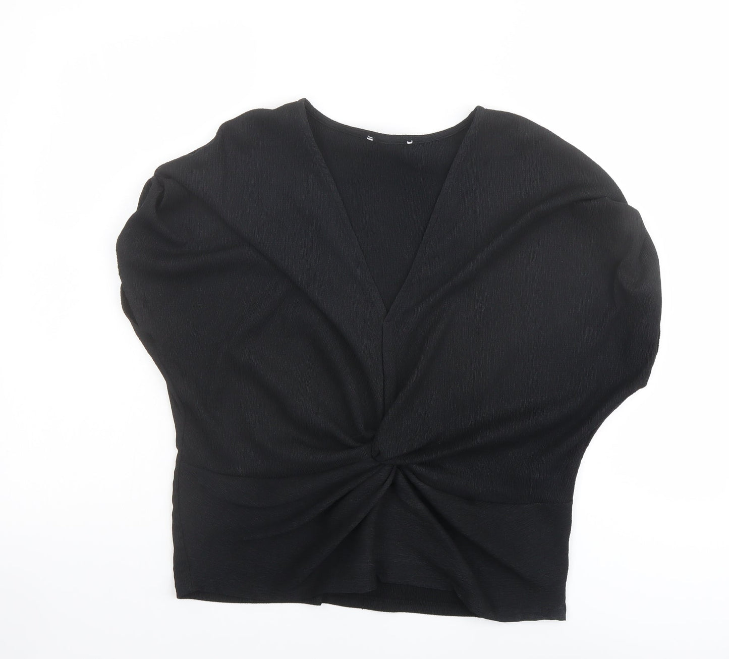 Marks and Spencer Womens Black Polyester Basic Blouse Size 14 V-Neck