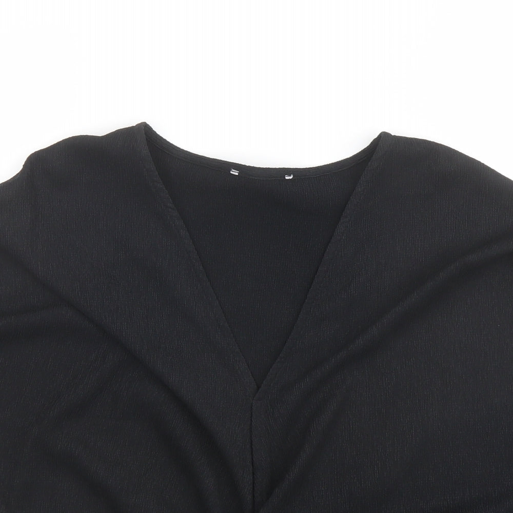 Marks and Spencer Womens Black Polyester Basic Blouse Size 14 V-Neck