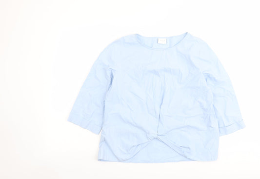 VILA Womens Blue Cotton Basic Blouse Size L Round Neck