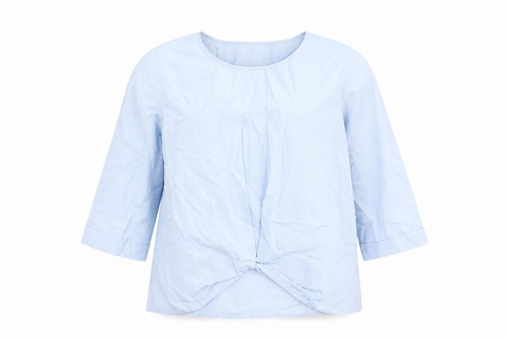 VILA Womens Blue Cotton Basic Blouse Size L Round Neck
