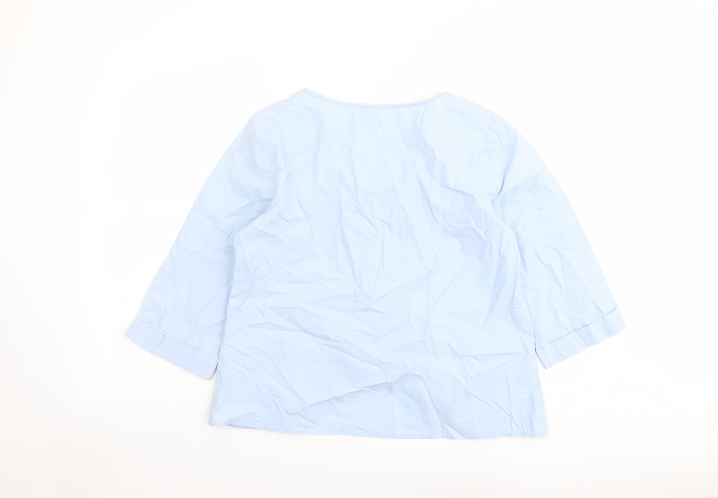 VILA Womens Blue Cotton Basic Blouse Size L Round Neck