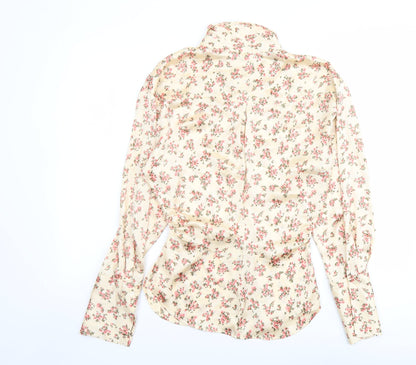 Zara Womens Pink Floral Polyester Basic Button-Up Size XS Collared